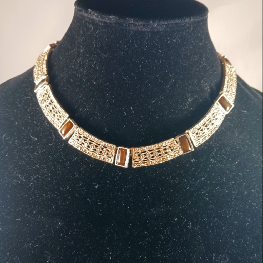 Vintage Silver Tone Cleopatra Choker Collar Statement Necklace